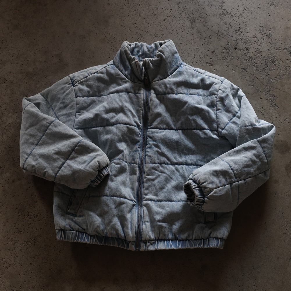 PopSugar Denim Puffer Jacket Women's Size M Light Wash Quilted Zip Up